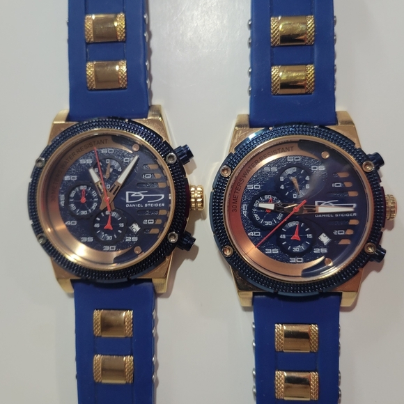 Lot of 2 Daniel steiger renegade rose gold & blue chronograph watch 9346BM PARTS - Picture 11 of 12